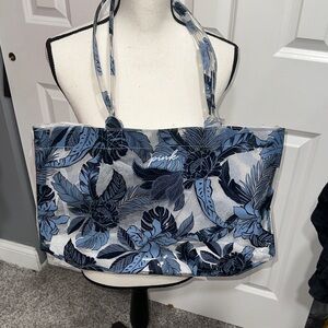 PINK Victoria's Secret Navy Leaf Print Tote